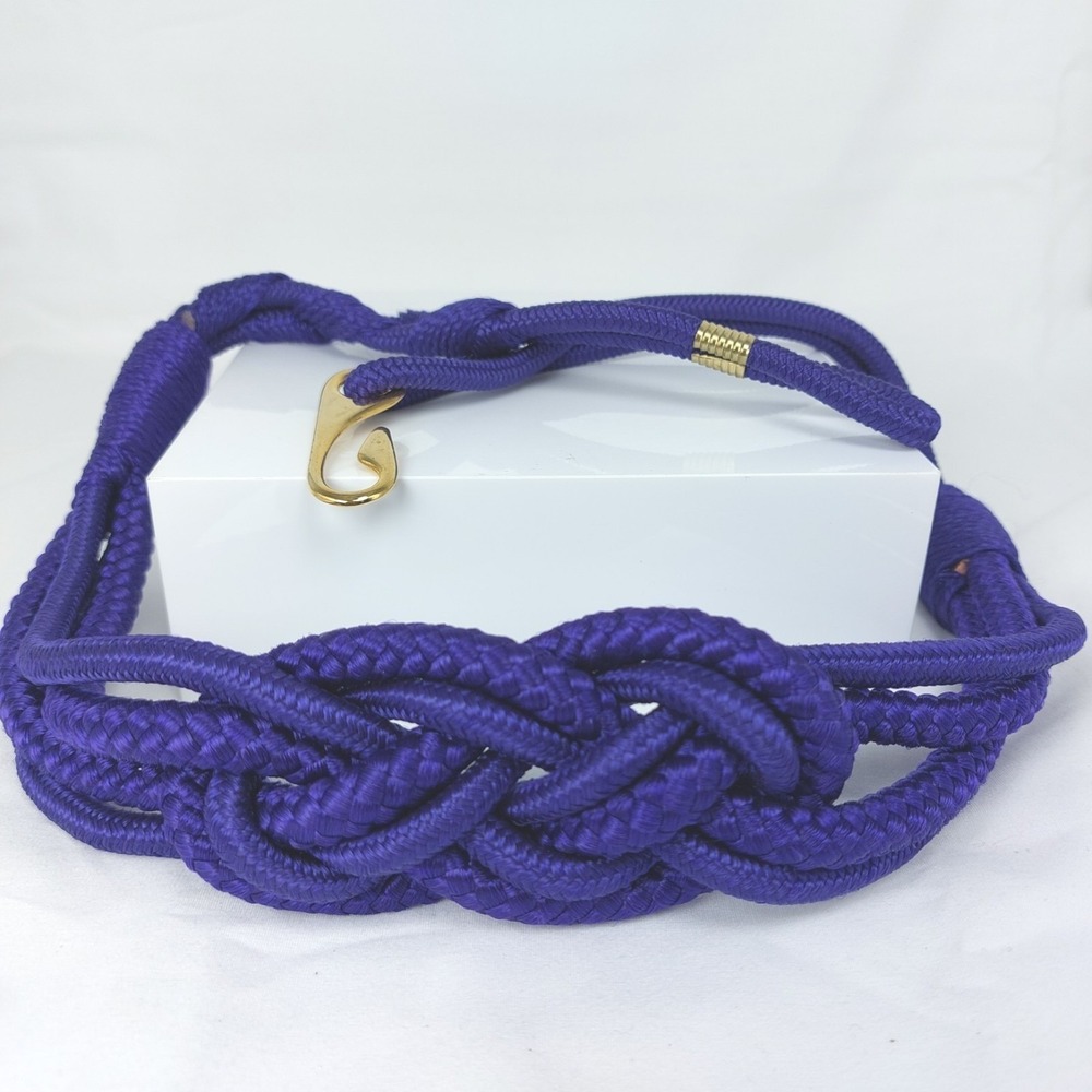 Vintage 80s Interpur Braided Cord Belt Purple Cummerbund Back Hook 33" M/L